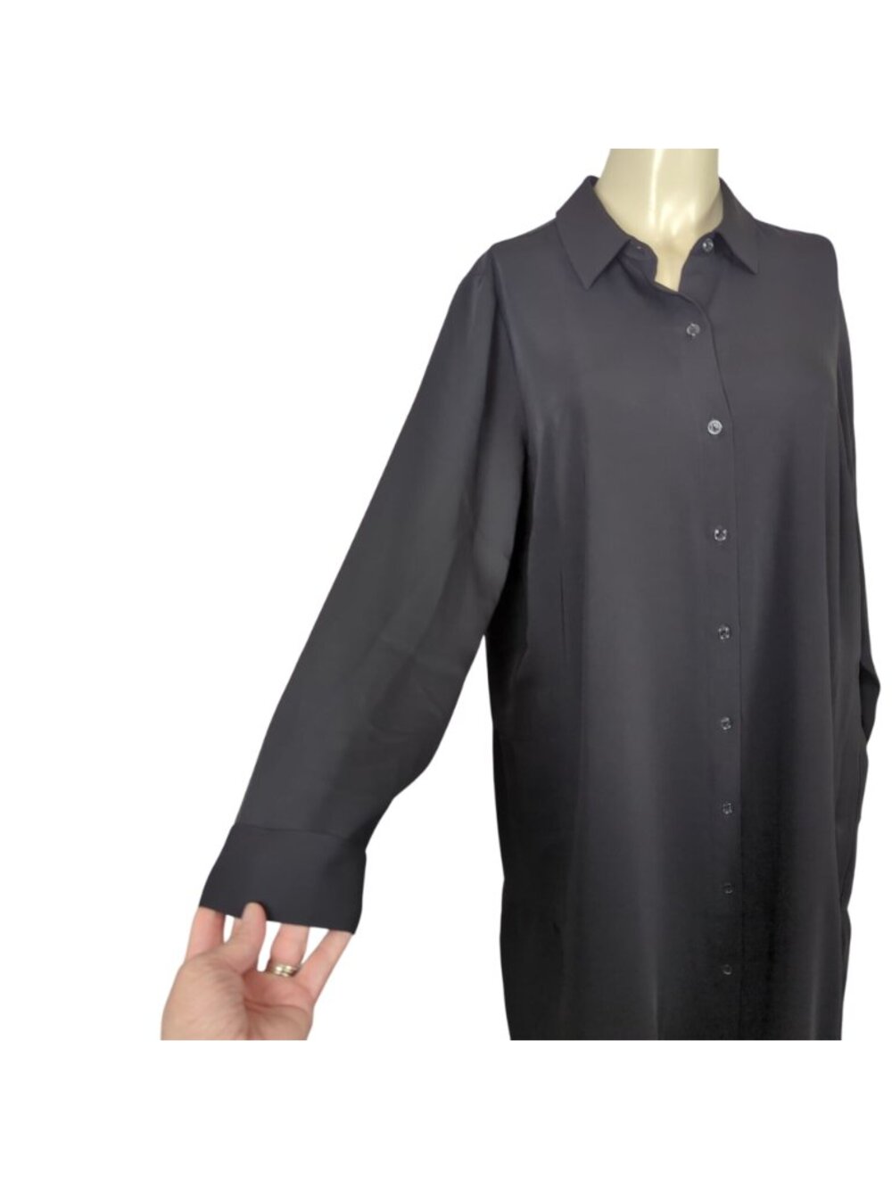 J. Jill Wearever Collection Black Shirt Dress M Button Front Ruffle Tiered Back - Picture 6 of 16